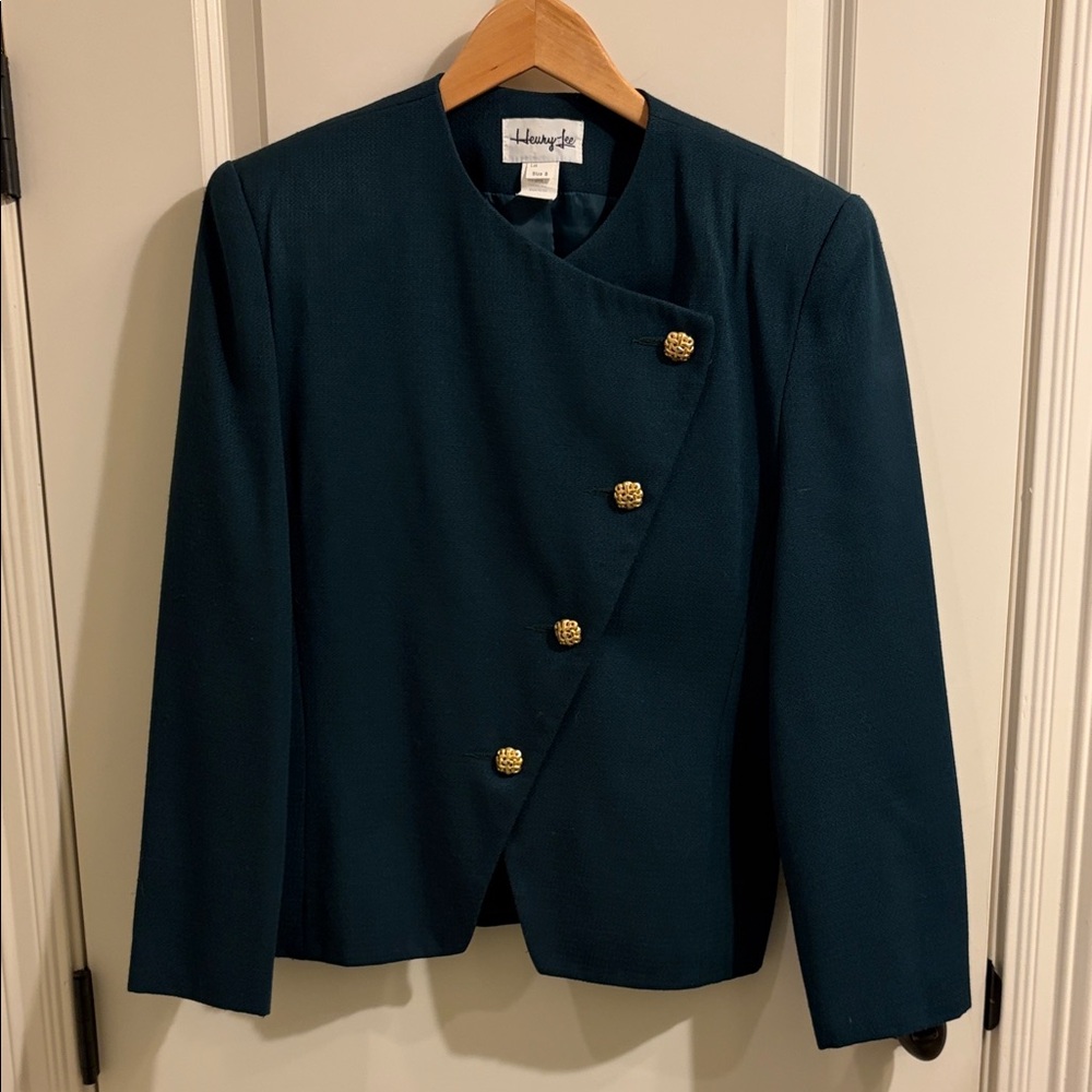 Vintage Henry Lee Dark Hunter Green Blazer with Gold Metal Buttons Size 8